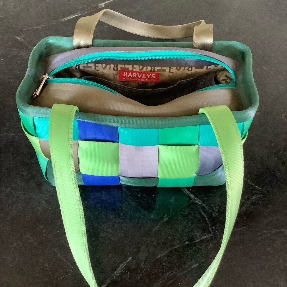 Harveys Vibrant Green and Blue Woven Shoulder Bag